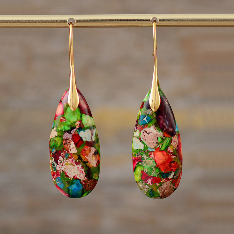 Natural Stone new style Bohemian emperor stone drop pendant earrings Ins jewelry jewelry