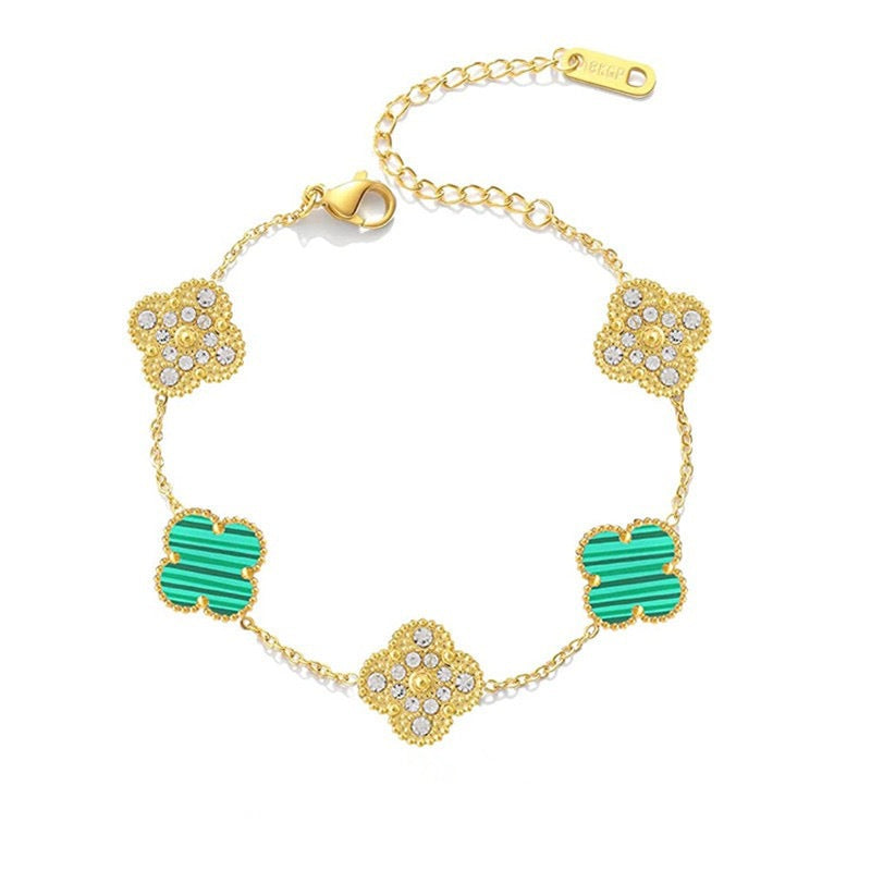 Natural Mother-of-pearl popular five-leaf clover bracelet titanium steel gold-plated 18k diamond double-sided mother-of-pearl bracelet hand jewelry
