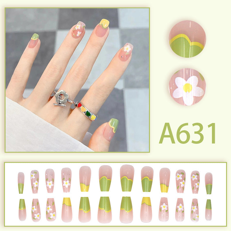 Summer and autumn gentle and simple pure lust style wearable nail patches printed solid color French style removable manicure fake nail patches