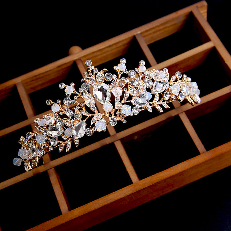 Tiara Rhinestone Bridal crown high-end rhinestone European-style gold handmade crown tiara hair accessories birthday party wedding headband jewelry