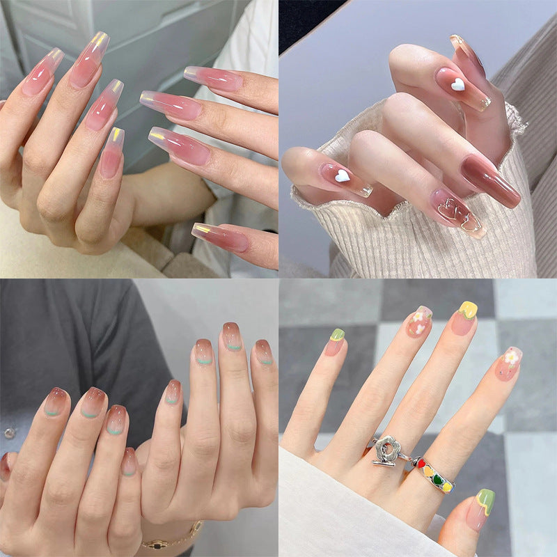 Summer and autumn gentle and simple pure lust style wearable nail patches printed solid color French style removable manicure fake nail patches