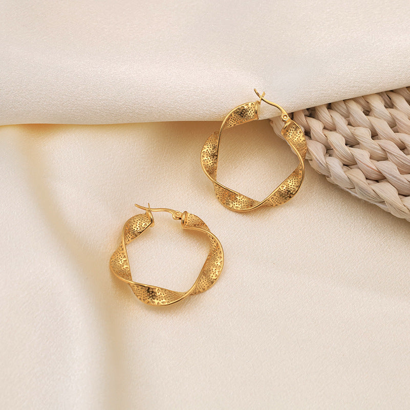 18K gold wavy texture earrings, advanced design, non-fading, popular jewelry, trendy earrings