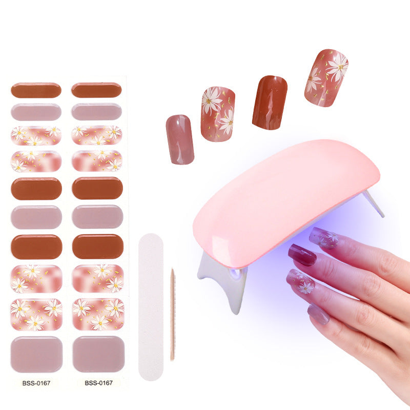 Gel Nail Sticker Waterproof 3D Bronzing Flower UV Phototherapy Semi-curing Nail Sticker