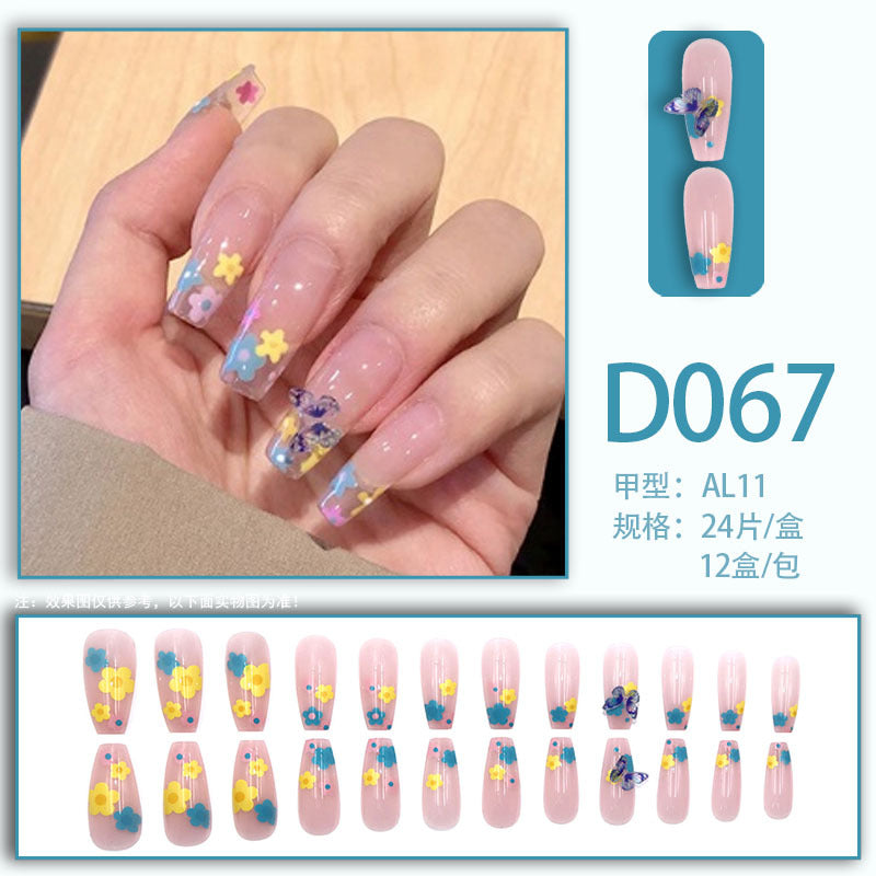 Wearable nails, fake nails, long water drops, European and American manicure, colorful small manicure tools, finished ladder-shaped nails cute cow-liked