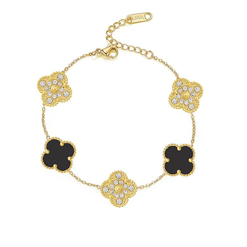 Natural Mother-of-pearl popular five-leaf clover bracelet titanium steel gold-plated 18k diamond double-sided mother-of-pearl bracelet hand jewelry