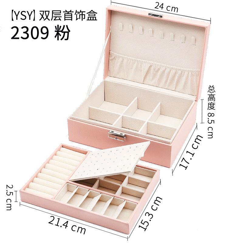 Storage Box Double Leather Jewelry Box Jewelry Storage Box Multifunctional Large Jewelry Box PU Necklace Jewelry Box DQ