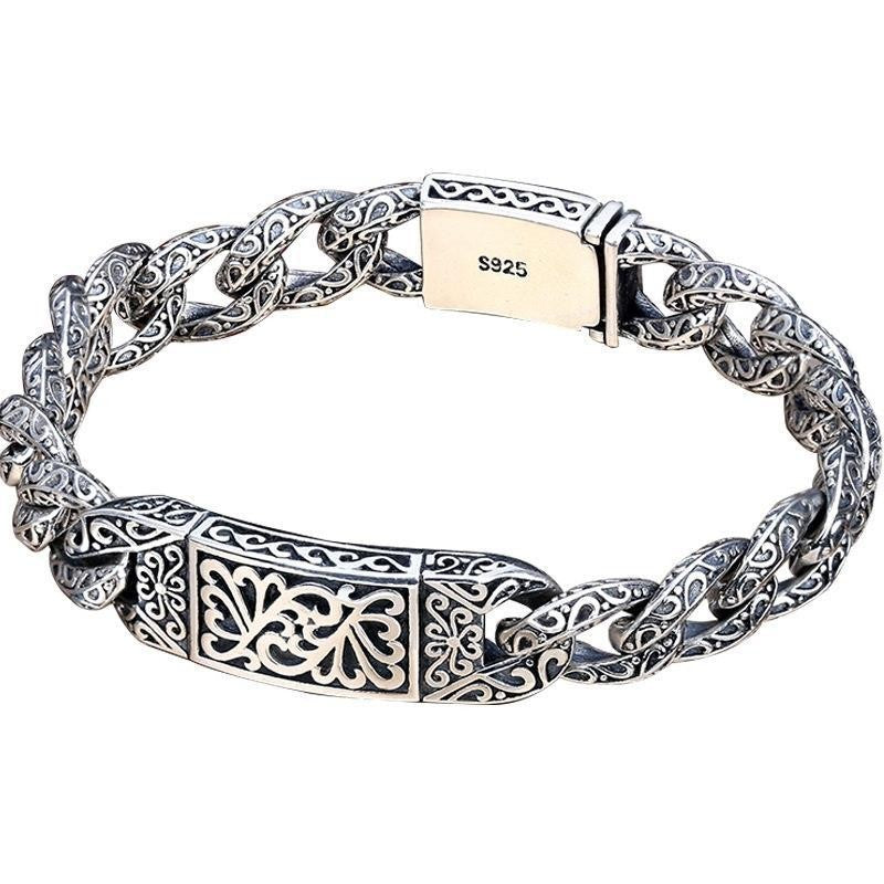 925 silver bracelet 925 silver auspicious rattan bolt bracelet hollow carved men's fashion domineering jewelry personality