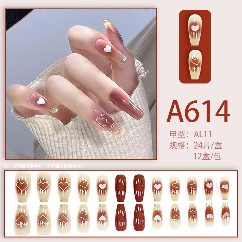 Summer and autumn gentle and simple pure lust style wearable nail patches printed solid color French style removable manicure fake nail patches