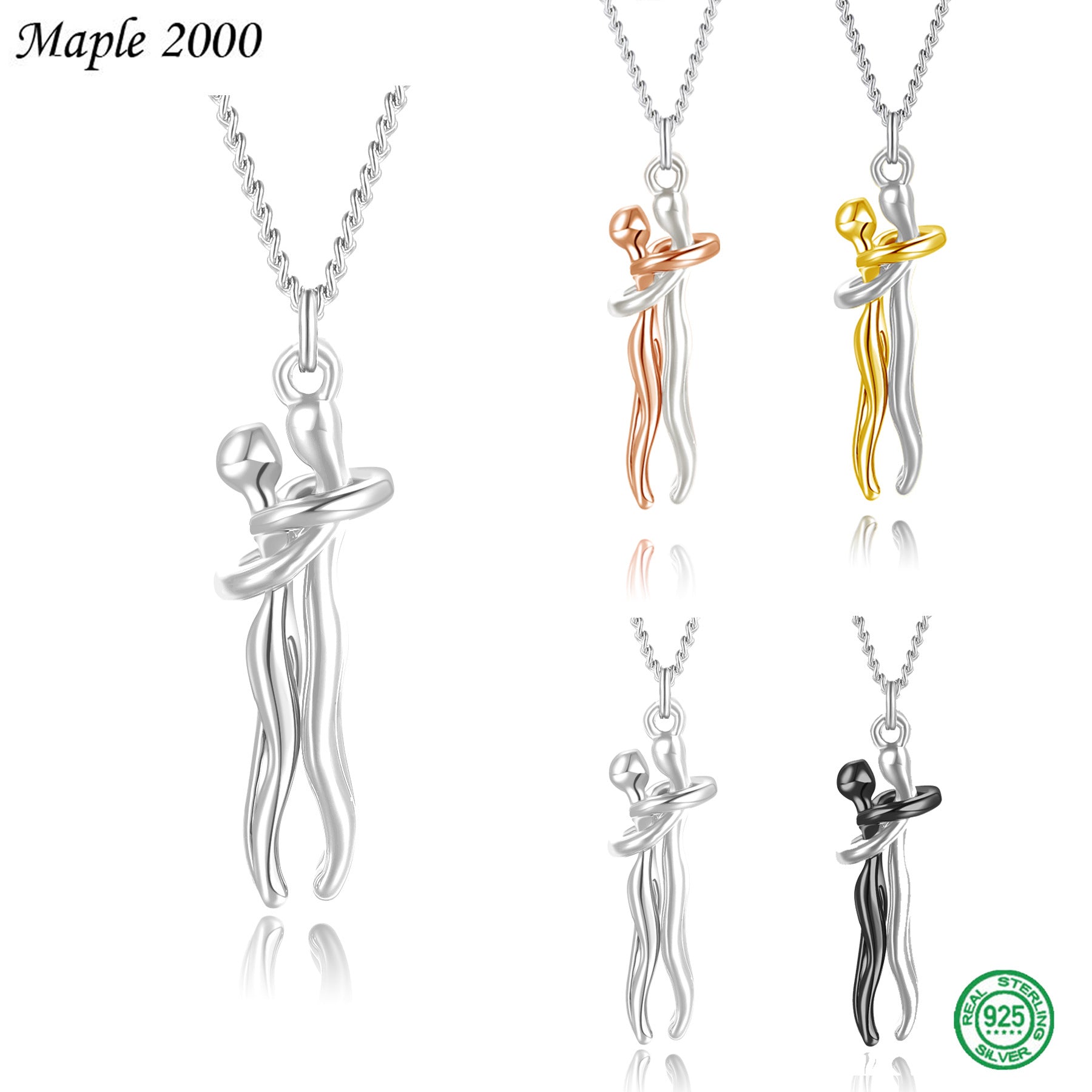 S925 Sterling Silver Couple Necklace Villain Hug Necklace Sterling Silver Pendant Hot Selling Emotional Jewelry