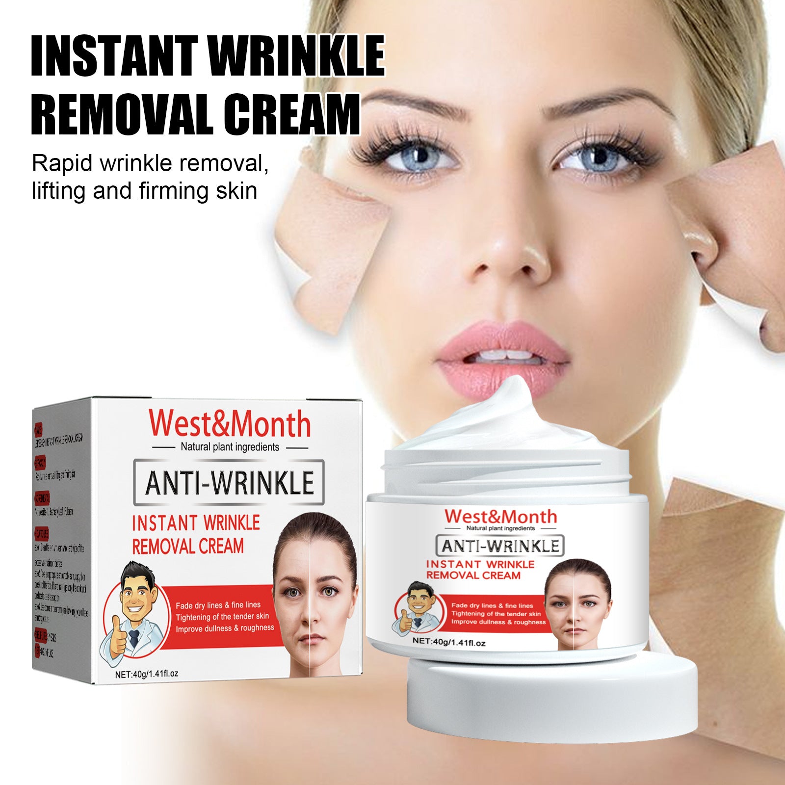 Natural cream Instant Anti-Wrinkle Cream Firming and Lifting Fine Lines and Law Lines Repairing Dry and Dehydrated Skin