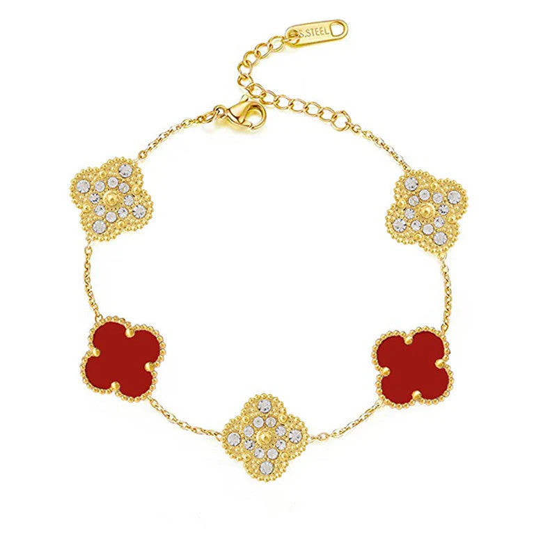 Natural Mother-of-pearl popular five-leaf clover bracelet titanium steel gold-plated 18k diamond double-sided mother-of-pearl bracelet hand jewelry
