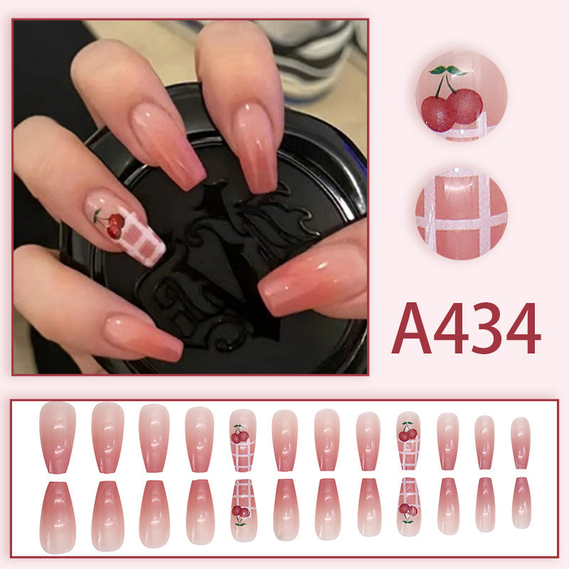 Wearable manicure nail pieces blooming French ins Aurora removable fake nails bow frosted ice transparent small clear