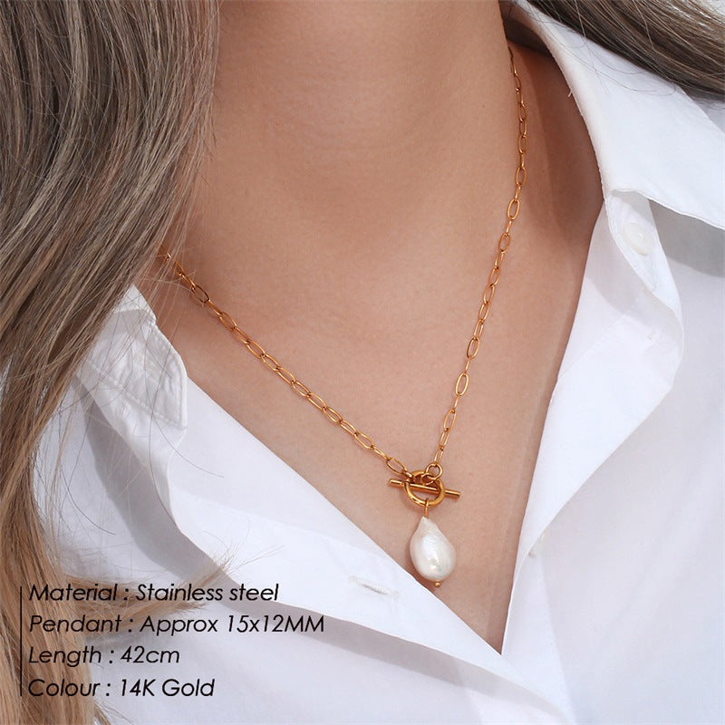 Natural baroque freshwater pearl necklace stainless steel necklace square chain necklace jewelry