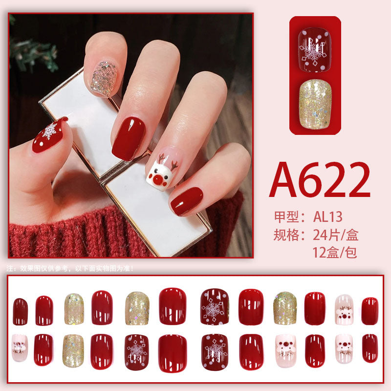 Summer and autumn gentle and simple pure lust style wearable nail patches printed solid color French style removable manicure fake nail patches