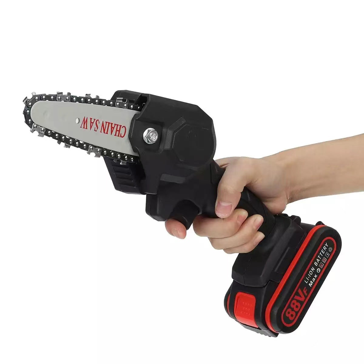 Rechargeable electric 4-inch electric chain saw, small electric saw, woodworking one-hand electric saw, garden logging, mini electric chain saw