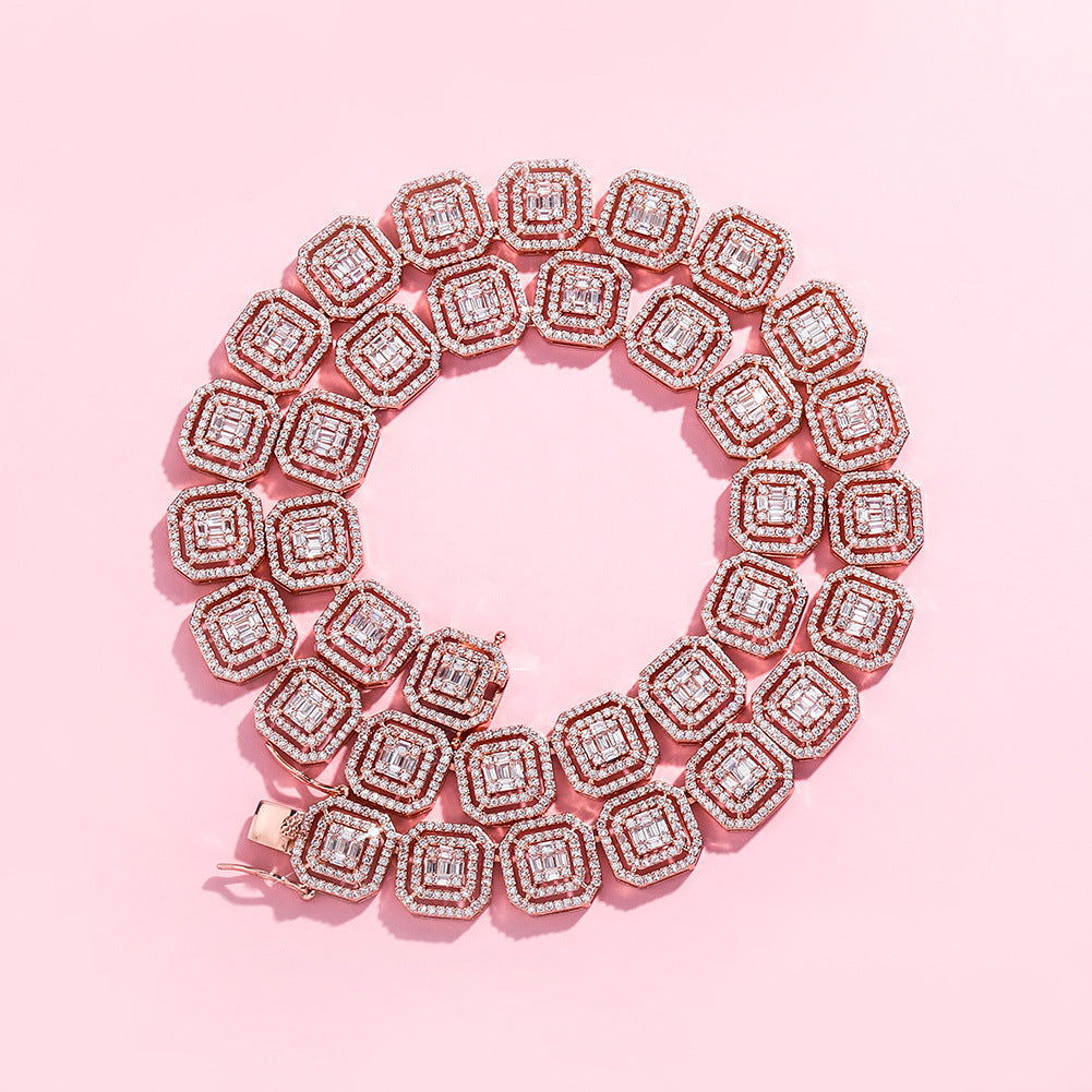 zircon hip hop necklace 13mm trapezoidal zircon simple trend retro style jewelry
