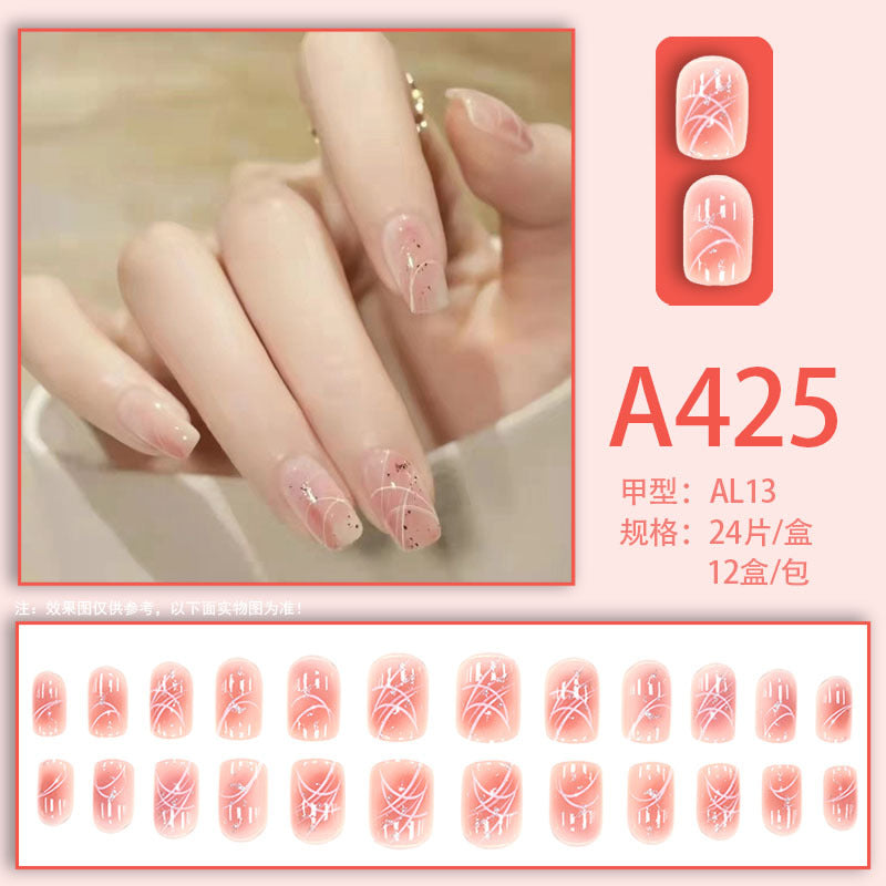 Wearable manicure nail pieces blooming French ins Aurora removable fake nails bow frosted ice transparent small clear