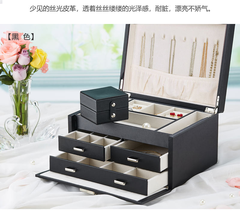 Large-capacity jewelry box European style jewelry box storage box with lock, exquisite jewelry hand jewelry storage box