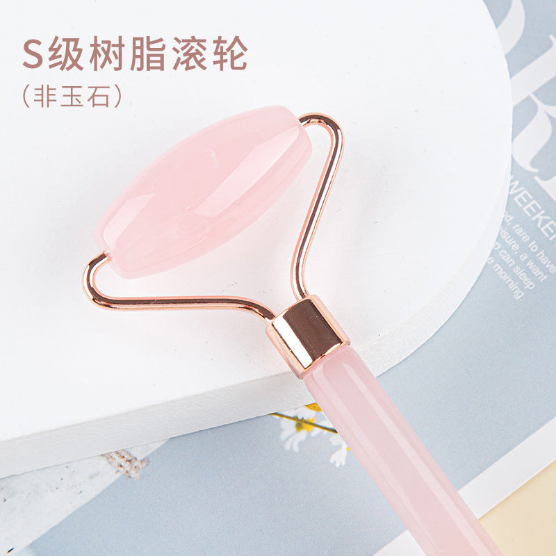 Pink crystal roller facial massage stick facial beauty massage plate flower pole double-headed ball full body massager