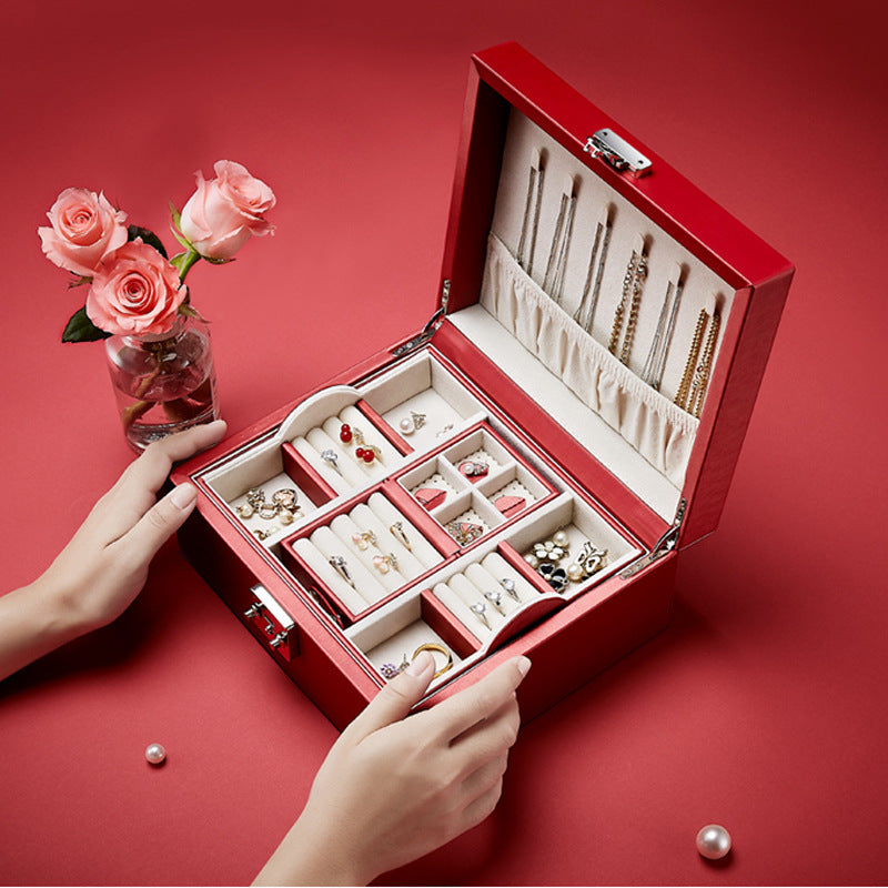 Large-capacity jewelry box European style jewelry box storage box with lock, exquisite jewelry hand jewelry storage box