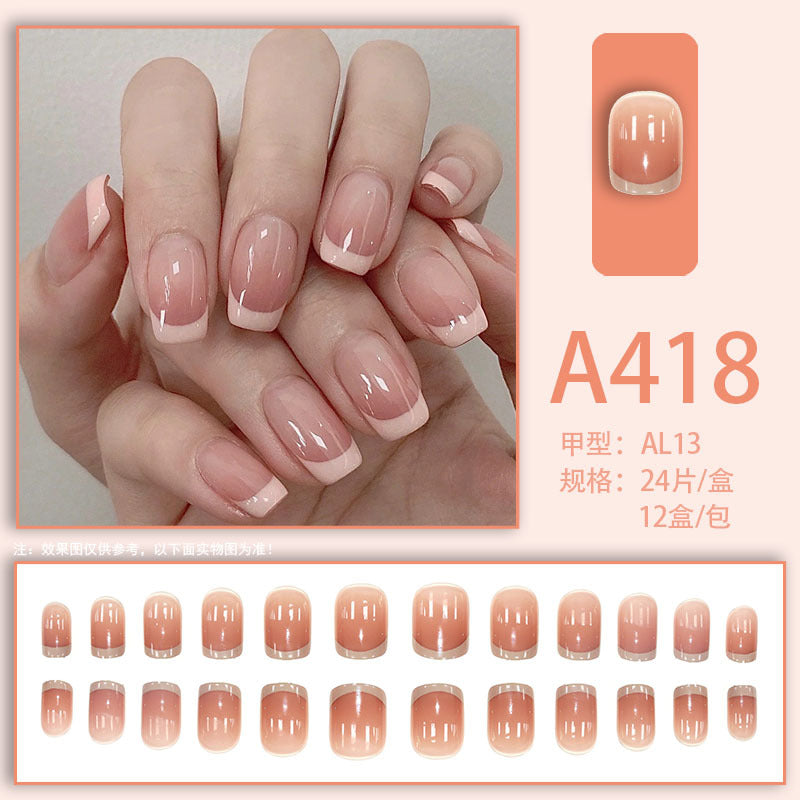 Wearable manicure nail pieces blooming French ins Aurora removable fake nails bow frosted ice transparent small clear