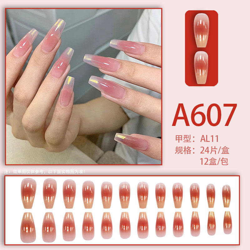 Summer and autumn gentle and simple pure lust style wearable nail patches printed solid color French style removable manicure fake nail patches