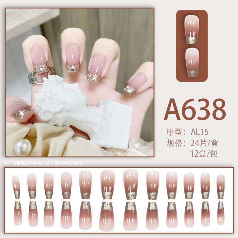 Summer and autumn gentle and simple pure lust style wearable nail patches printed solid color French style removable manicure fake nail patches