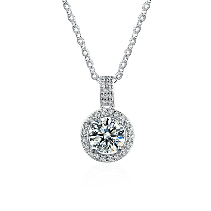 S925 Sterling Silver Moissanite Round Necklace Female Zircon Jewelry Pendant Jewelry Item Jewelry Accessories