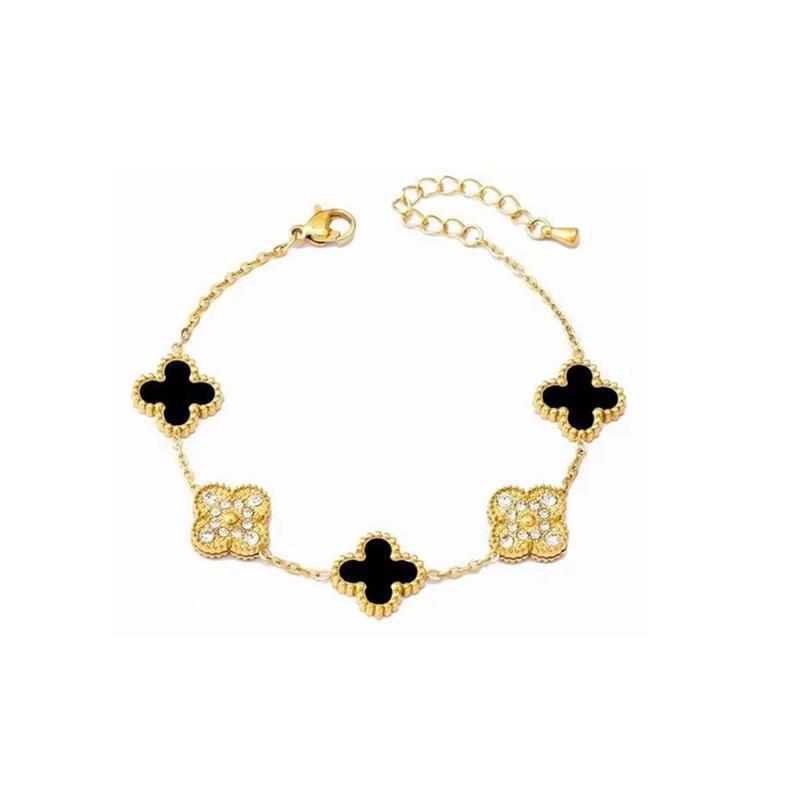 Natural Mother-of-pearl popular five-leaf clover bracelet titanium steel gold-plated 18k diamond double-sided mother-of-pearl bracelet hand jewelry
