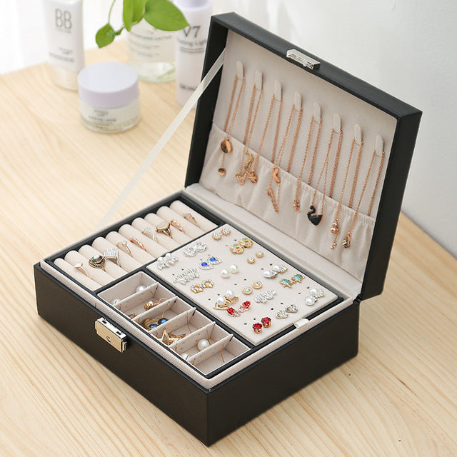 Storage Box Double Leather Jewelry Box Jewelry Storage Box Multifunctional Large Jewelry Box PU Necklace Jewelry Box DQ