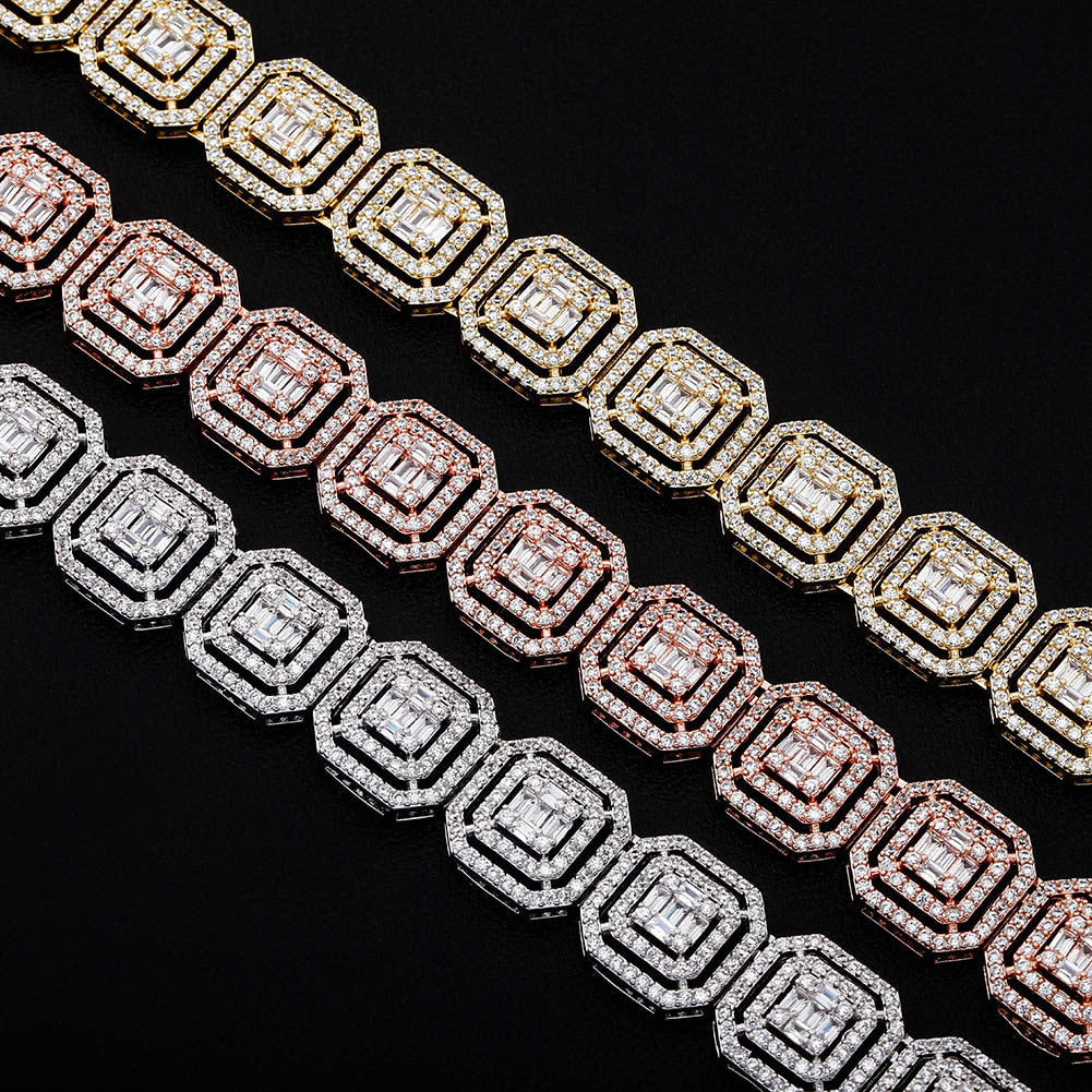 zircon hip hop necklace 13mm trapezoidal zircon simple trend retro style jewelry