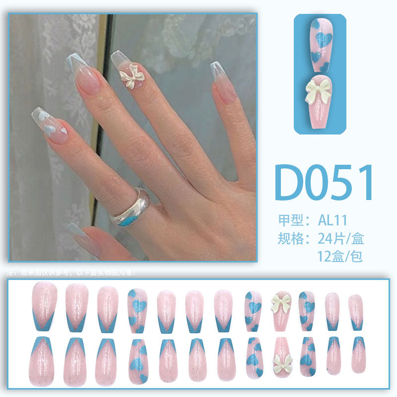 Wearable nails, fake nails, long water drops, European and American manicure, colorful small manicure tools, finished ladder-shaped nails cute cow-liked