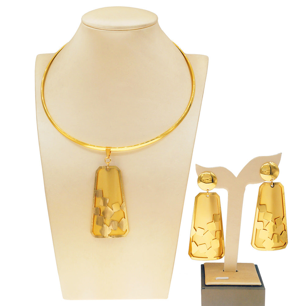 Electroplated copper alloy 24K jewelry set two-piece necklace and earrings for women