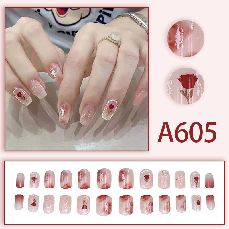 Summer and autumn gentle and simple pure lust style wearable nail patches printed solid color French style removable manicure fake nail patches