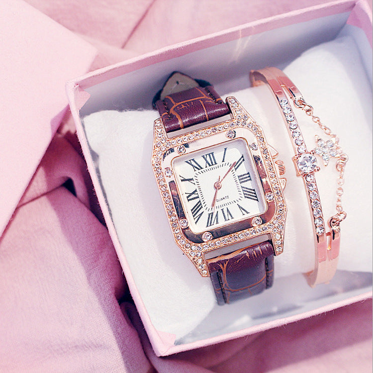 Women Diamond Watch Starry Luxury Bracelet Set Watches Ladies Casual Leather Band Quartz Wristwatch Female Clock Zegarek Damski