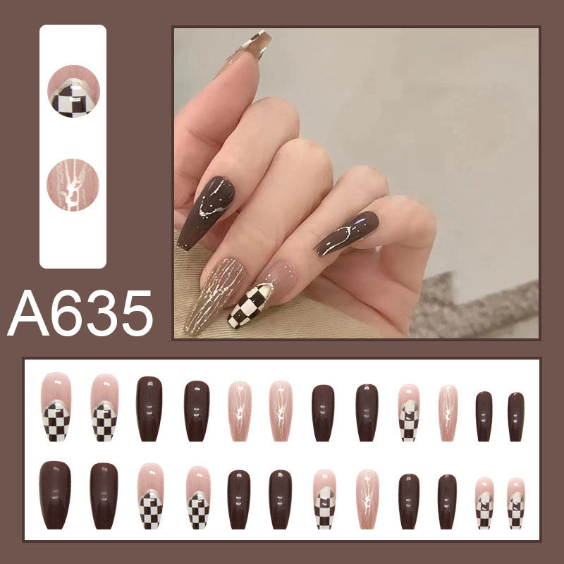 Summer and autumn gentle and simple pure lust style wearable nail patches printed solid color French style removable manicure fake nail patches