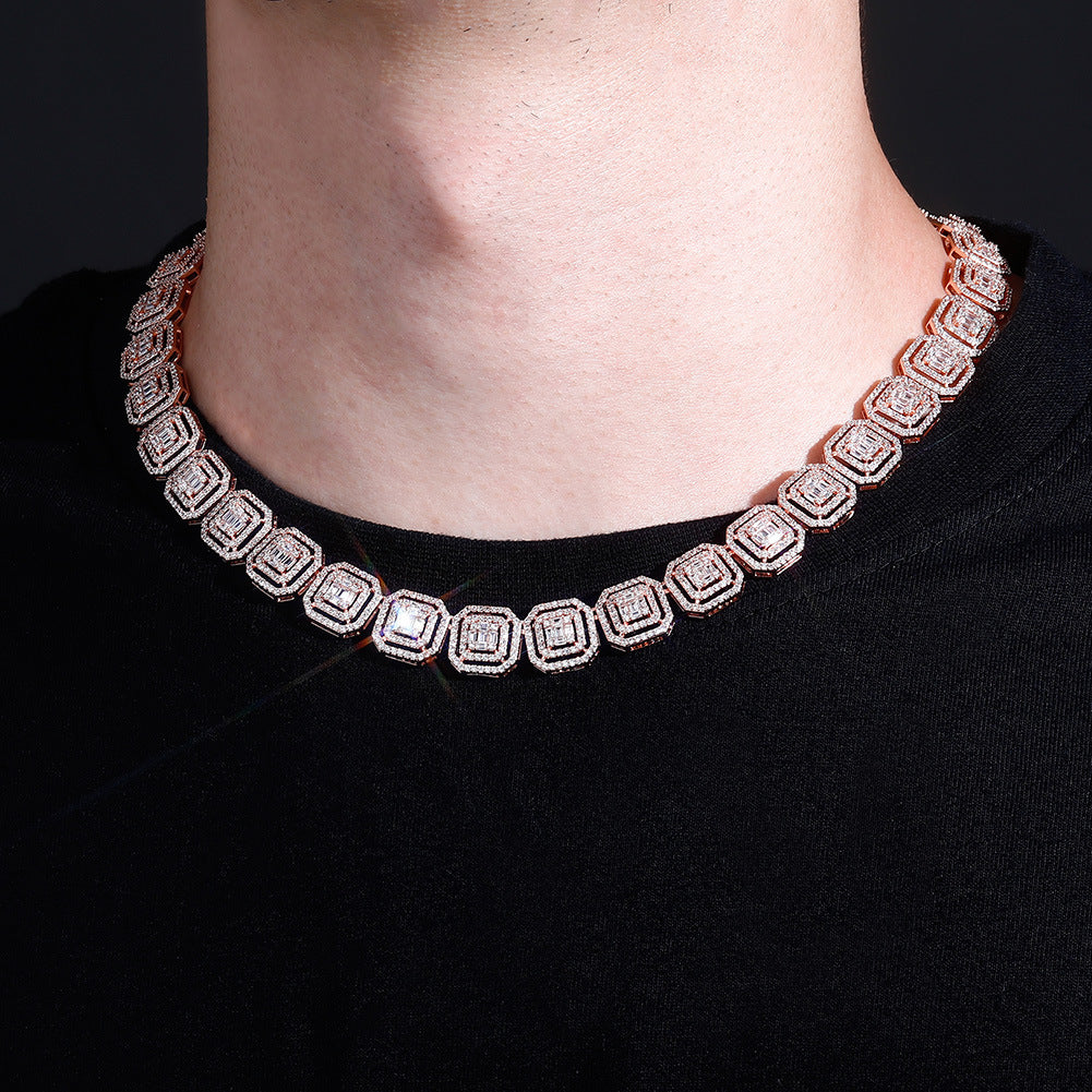 zircon hip hop necklace 13mm trapezoidal zircon simple trend retro style jewelry