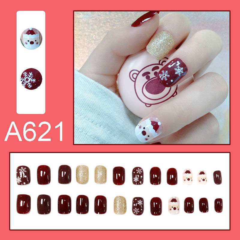 Summer and autumn gentle and simple pure lust style wearable nail patches printed solid color French style removable manicure fake nail patches