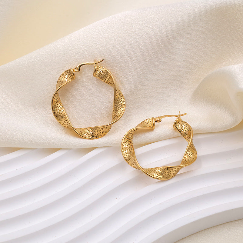18K gold wavy texture earrings, advanced design, non-fading, popular jewelry, trendy earrings