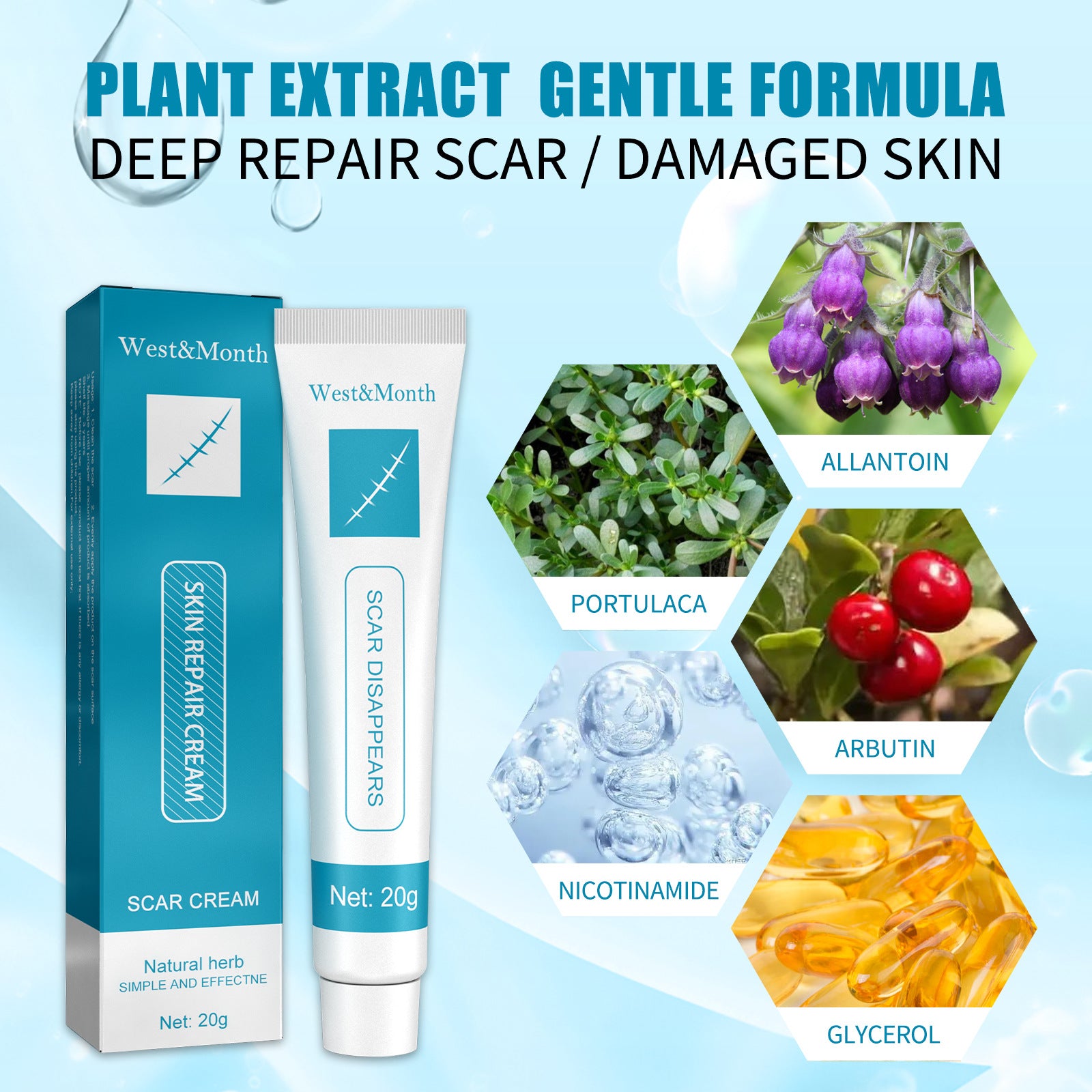 Natural cream scar repair cream scar cream fade hyperplasia pregnancy surgery burn scar skin repair