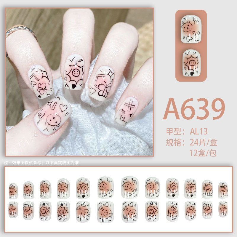 Summer and autumn gentle and simple pure lust style wearable nail patches printed solid color French style removable manicure fake nail patches