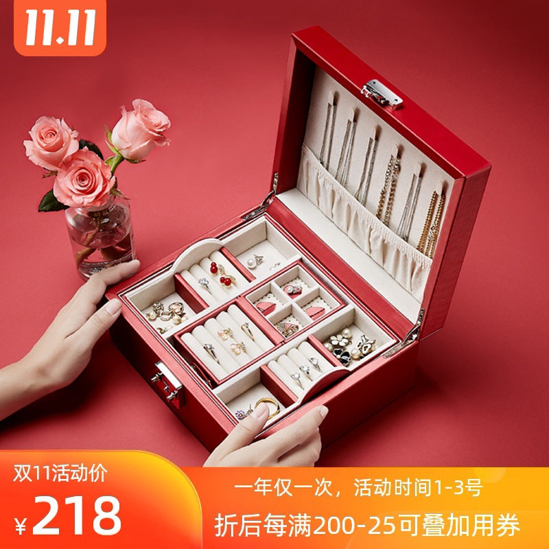 Large-capacity jewelry box European style jewelry box storage box with lock, exquisite jewelry hand jewelry storage box