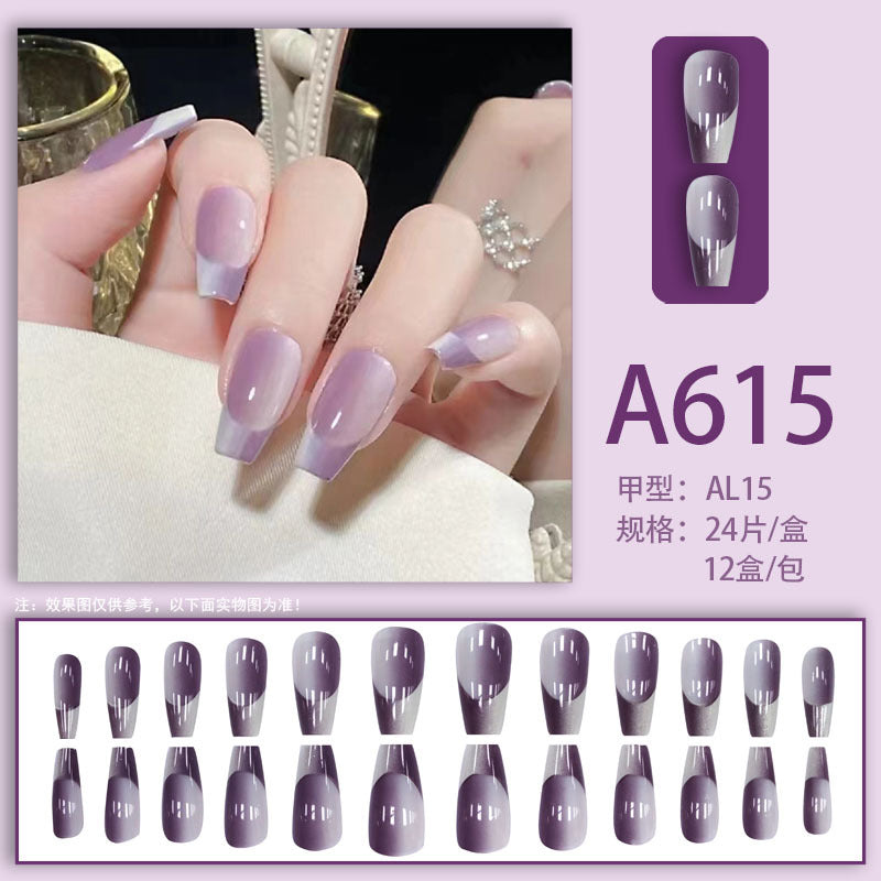 Summer and autumn gentle and simple pure lust style wearable nail patches printed solid color French style removable manicure fake nail patches