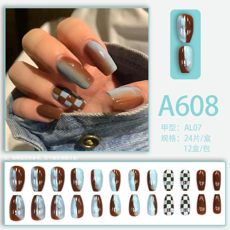 Summer and autumn gentle and simple pure lust style wearable nail patches printed solid color French style removable manicure fake nail patches