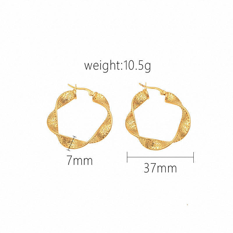 18K gold wavy texture earrings, advanced design, non-fading, popular jewelry, trendy earrings