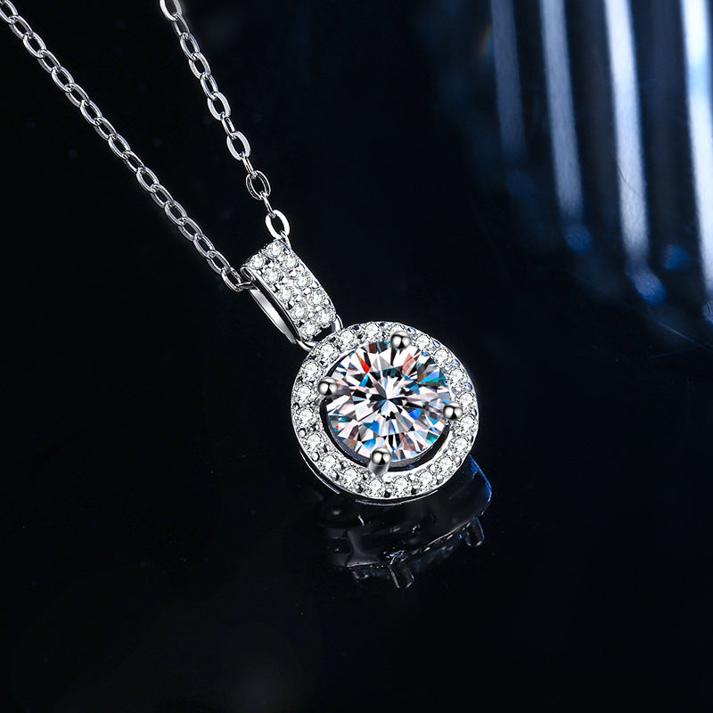 S925 Sterling Silver Moissanite Round Necklace Female Zircon Jewelry Pendant Jewelry Item Jewelry Accessories
