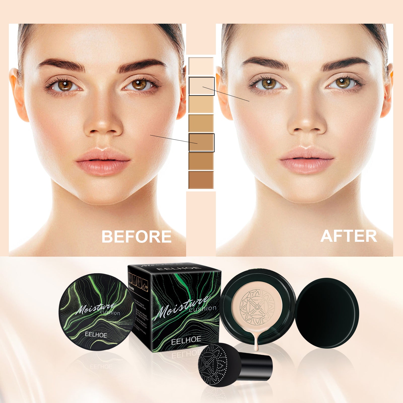 EELHOE Makeup Foundation BB Cream Mushroom Air Cushion Covers Facial Defects Natural Nude Makeup Foundation