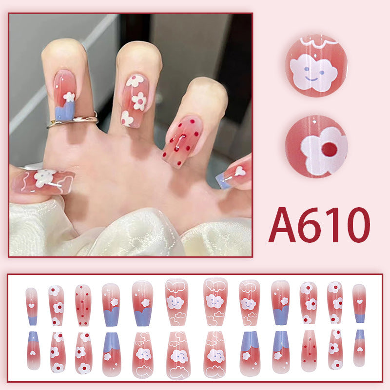 Summer and autumn gentle and simple pure lust style wearable nail patches printed solid color French style removable manicure fake nail patches