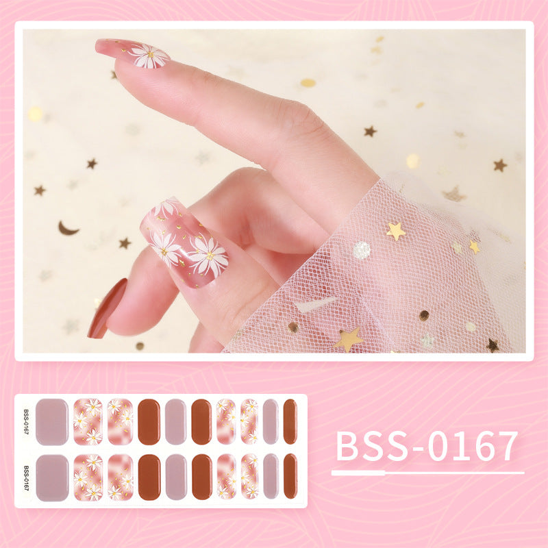 Gel Nail Sticker Waterproof 3D Bronzing Flower UV Phototherapy Semi-curing Nail Sticker