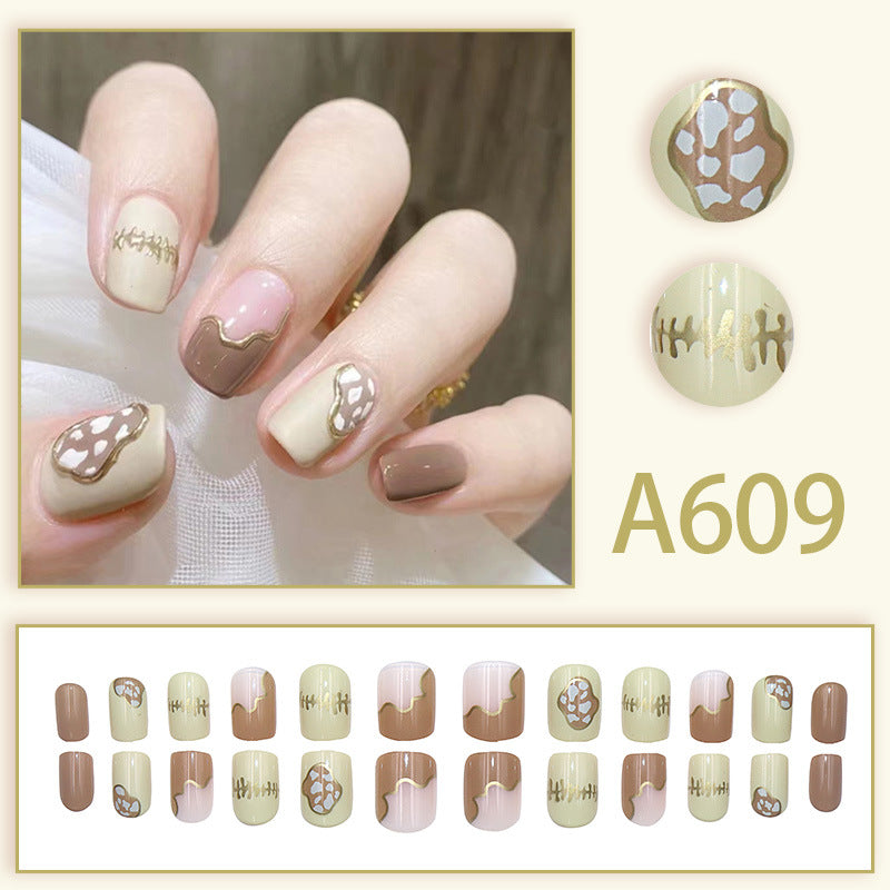 Summer and autumn gentle and simple pure lust style wearable nail patches printed solid color French style removable manicure fake nail patches